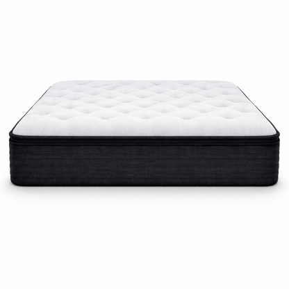 Mattress with white top and black sides on a white background